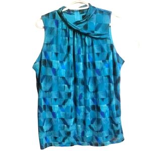 Worthington Teal Geometric Sleeveless Blouse Size XL